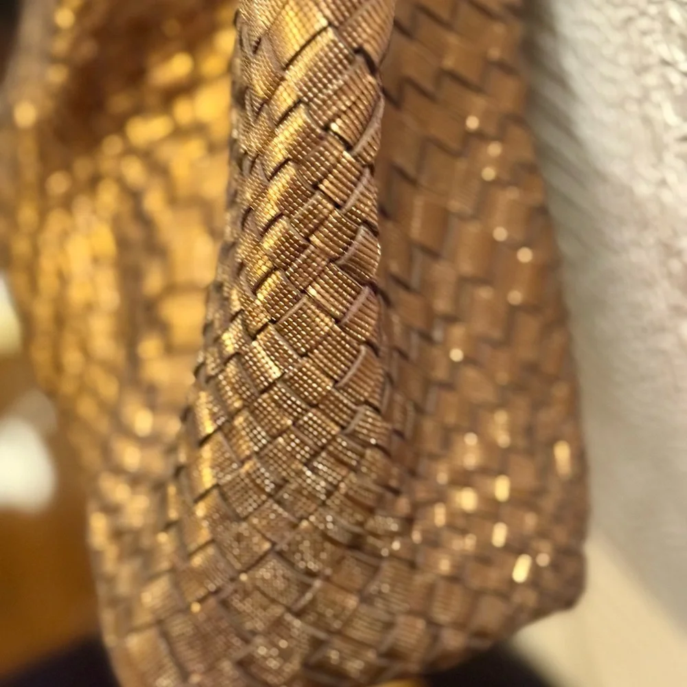 Bronze Woven Genuine Leather Tote Bag. Made in Italy. - Picture 5 of 15